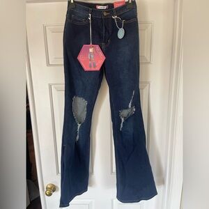 Vibe Dark Blue Distressed Flare Jeans - Size 5 (Juniors)